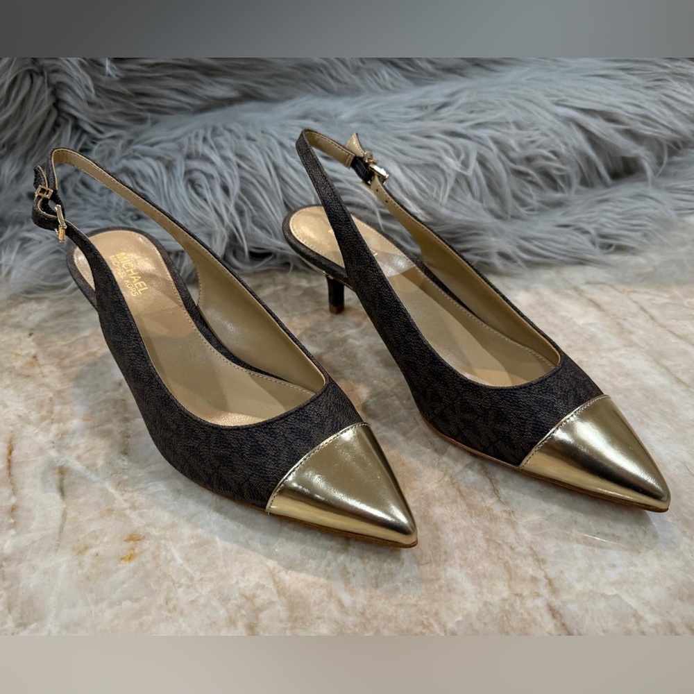 MICHAEL KORS Kadence Slingback Pumps in Signature Monogram Canvas. New